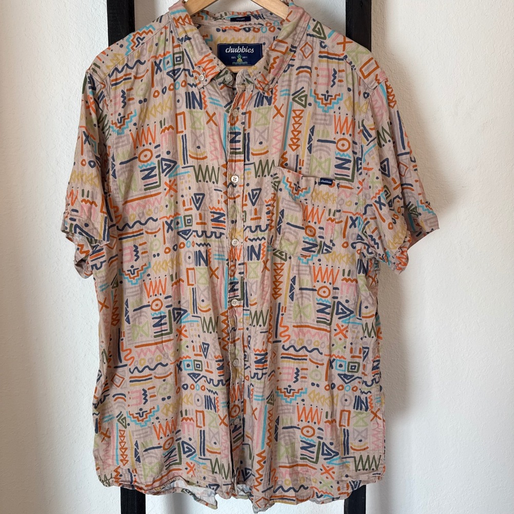 Chubbies Mens XL Short Sleeve Friday Button Down‎ Shirt Tribal Print Aztec